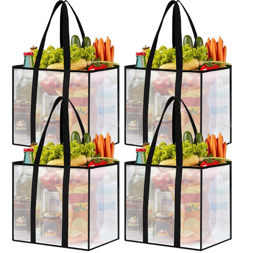 Grocery Bags Reusable 4 Pack Heavy Duty 42L Foldable Water Resistant
