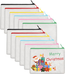 12Pcs Canvas Makeup Bags Bulk, 7.87 x 5.7 Inch Cotton Sublimation Blank DIY Heat