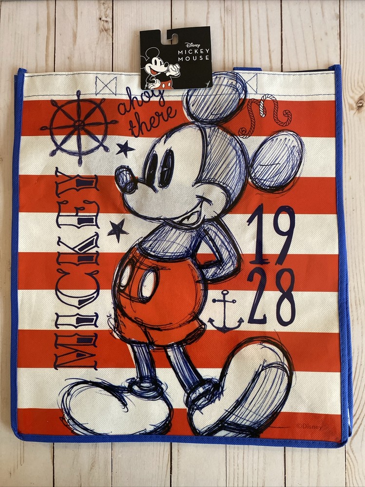 Mickey Mouse Nautical Themed Reusable Bag Ahoy 1928 Anchors Stars Stripes New
