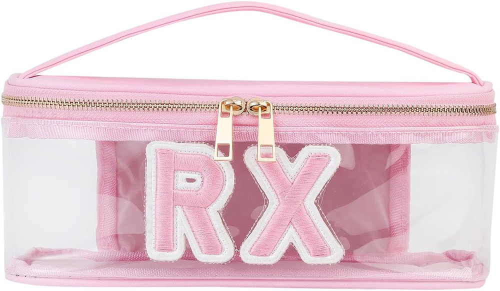 Clear Waterproof MEDS RX Makeup Bag，Transparent PVC Letter Patch Medication Trav
