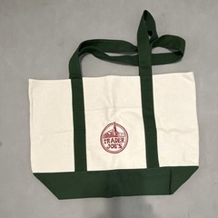 Trader Joe’s – Large Canvas Tote Bag – Beige & Green – Foldable Shopping