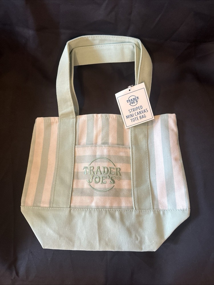 Mint Green Trader Joe’s Mini Pastel Stripe Canvas Tote Bag Limited Edition W/Tag