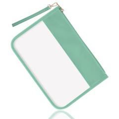 izuzta Clear PVC Flat Pouch, PU Travel Makeup Bag Zipper Pouch Green