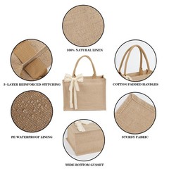 6 PCS Burlap Tote Bag Handle 15.35x6x12 Inch Waterproof Reusable Jute Grocery