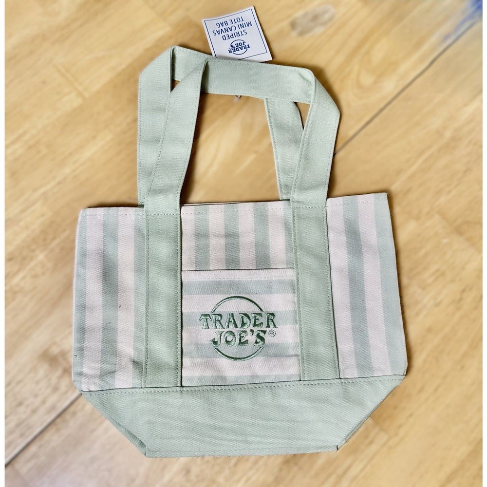 Trader Joe’s Pastel Striped Canvas Tote Bag SINGLE NWT Green 2026 Ltd Edition