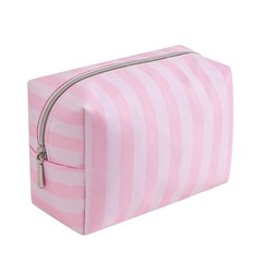 Lestikave Cute Pink & White Stripe Makeup Bag for Women Girls,Nylon 01Simple