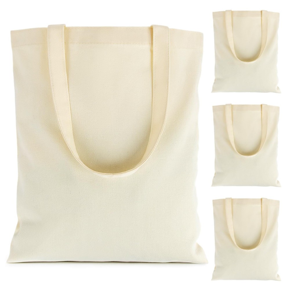 RAINFLOW Canvas Tote Bag 4 PCS Cotton Canvas Reusable Grocery Shopping Blank…