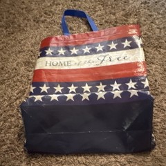 Large Reusable Shopping Bag Plastic Stars & Stripes Red White Blue Foldable Used