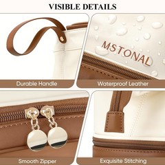 MSTONAL Travel Makeup Bag, Large Capacity Double Layer Medium, Beige & Brown