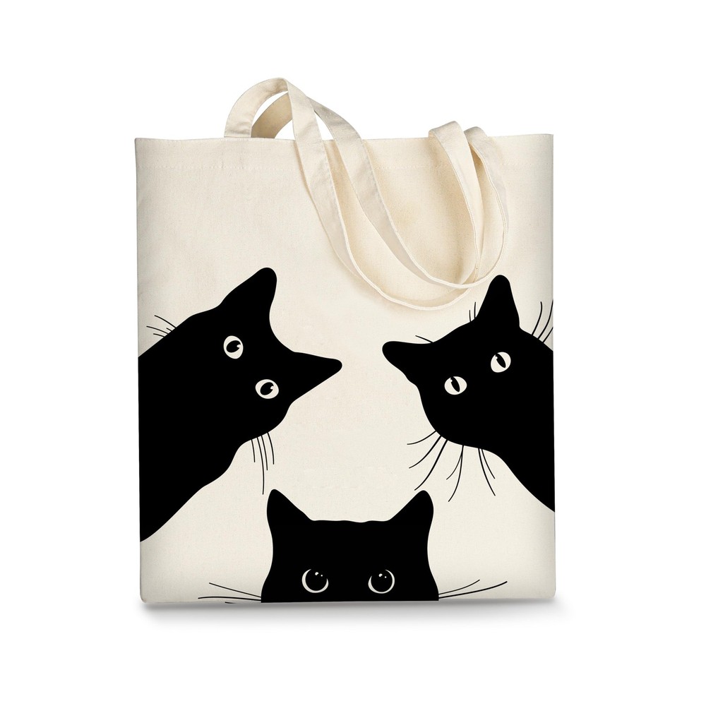 Canvas Tote Bag Aesthetic for Women, Cute Cat Reusable Cotton Cloth Cotton Ba…