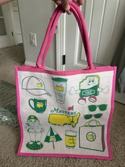 2 identical Masters Jute Large Reusable Tote Bags Pink Graphic Print 20×18 in