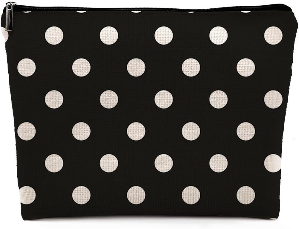 Polka Dot Makeup Bag, Black and White Dots Bag for Purse, White…