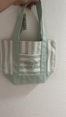 Trader Joe’s Striped Mini Canvas Tote Bag Green/Beige 13x11x6