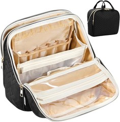 Makeup Bag, Large Capacity with Room for Brushes and Mirror, Travel Black