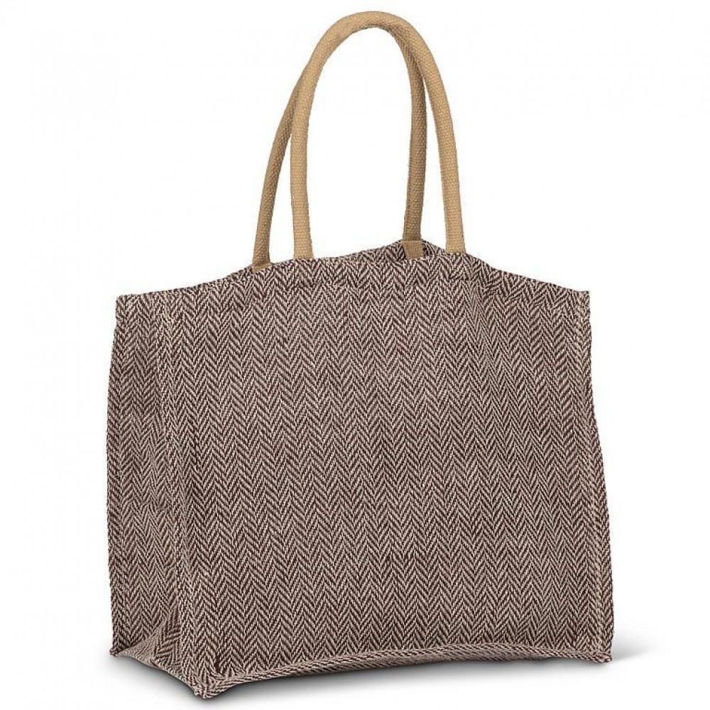 Brown And White Herringbone Pattern Tote Bag