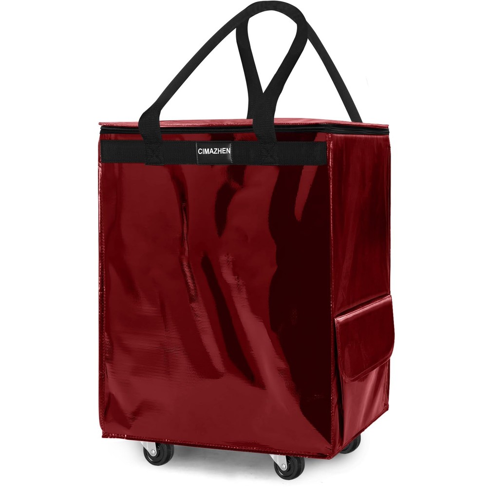 (Medium,Red) Reusable Grocery Bag on 4 Wheels, 70L Foldable Rolling Tote Bag …