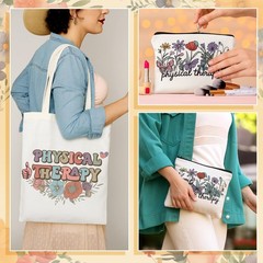 2 Pcs Physical Therapy Gifts for Women, Retro Floral Canvas Tote Bag with Mak…