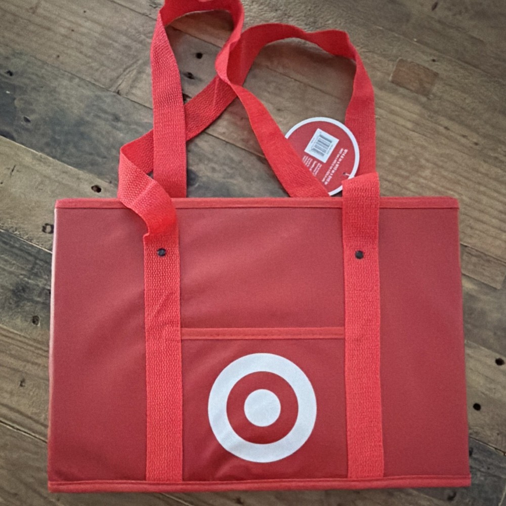 Target Red Polyester Foldable Reusable Shopping Bag with Handles and Logo