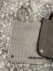 2 New Lululemon Large Reusable Shopper Tote Bag Limited Edition Ivory And Brown