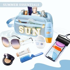 COSHAYSOO Clear Sunscreen Bag Makeup Toiletries Pouch Beach Vacation Blue-SUN