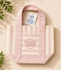 Trader Joe’s Striped Mini Canvas Tote Bag Set of 4 Pink Blue Green Beige Reuse