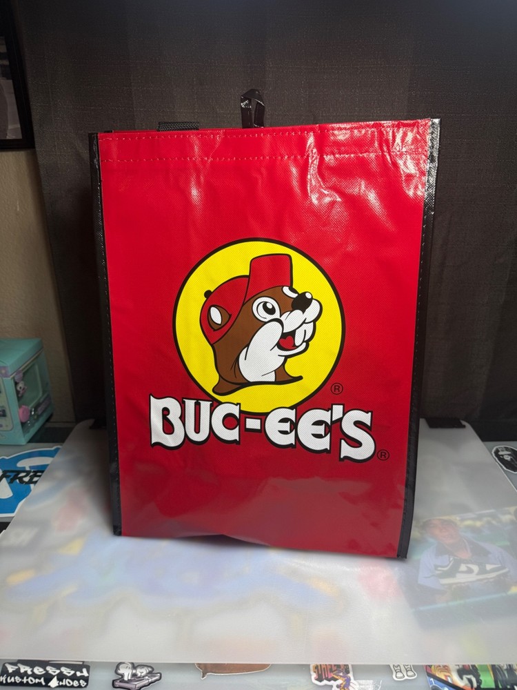 Buc-ees Grocery Bag Handle Black Red Beaver Travel Shopping Tote New Gift Bag