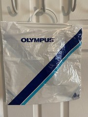 Vintage 1998 Olympus Plastic Disposable Shopping Bag with Handle 14.5″x14.5″