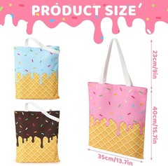 3 Pcs Ice Cream Canvas Tote Bag Reusable Grocery Shopping Bag Cute Shoulder Bag