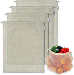 4-Pack Reusable Produce Bags Grocery Washable XL, Organic Cotton Mesh Produce Ba