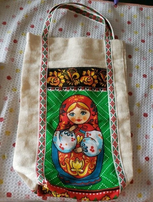 Matryoshka Wine Umbrella Tote Farmer’s Market Handmade Ukrainian Cotton