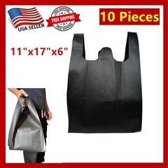 10Pcs Non Woven Reusable Grocery Shopping Tote Bags Recycled Black 11″x17″