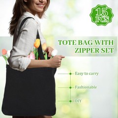 Silkfly Canvas Tote Bags Bulk Blank Cotton Canvas Bag with Zipper Handles Reu…