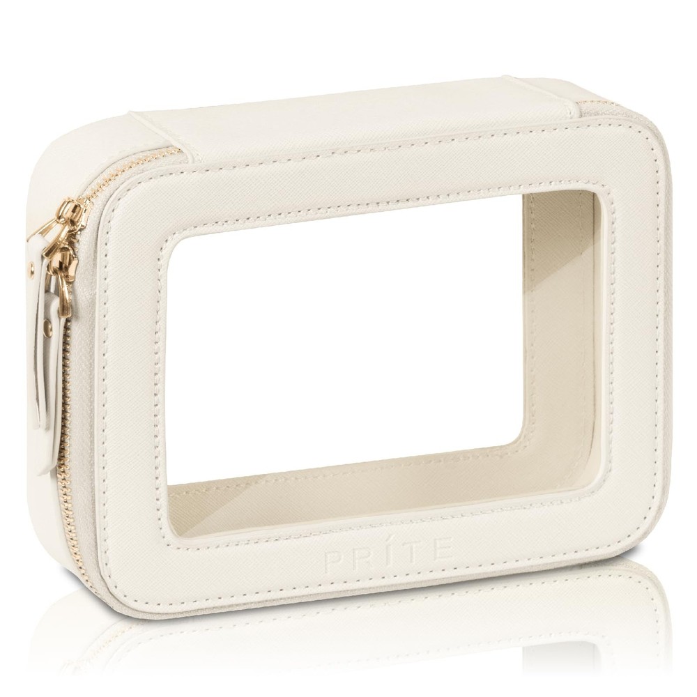 Prite Clear Makeup Bag Cosmetic Organizer Case Standard – Single Layer, Beige