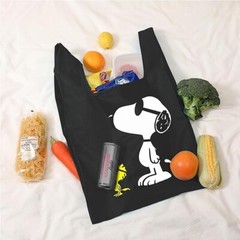 Eco bag,foldable character,with carabiner,durable, large, black, polyester,004