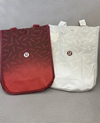 Lululemon Holiday 2022 Reusable Tote Bag 2 Small Red White Gray Lunch Bag NEW