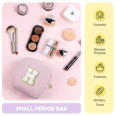 Playexen Small Initial Makeup Bag, Pink Corduroy Personalized Letter C