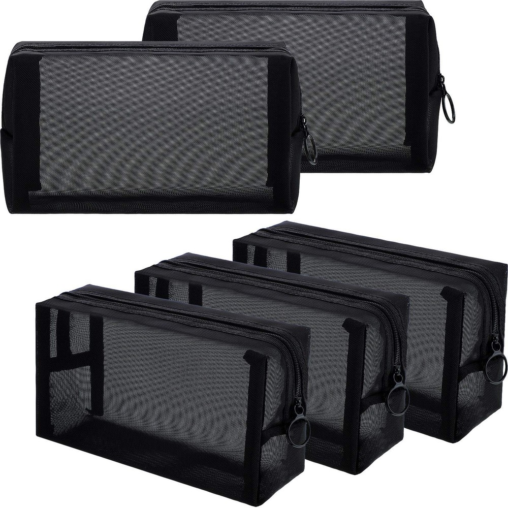 Sadnyy 5 Pieces Mesh Makeup Bag Portable Travel 7.1 x 4 x 2.4 Inch, Black