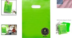 100 Lime Green Merchandise Bags 9″x12″ Glossy Handles