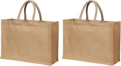 2 Pcs Burlap Tote Bags with Handles, Large 15.8″x11.9″x5.9″, Reusable Jute Tote