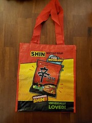 Shin Noodle Soup Ramen Ramyun Red Reusable Shopping Tote Bag 14″x12″x7.5″