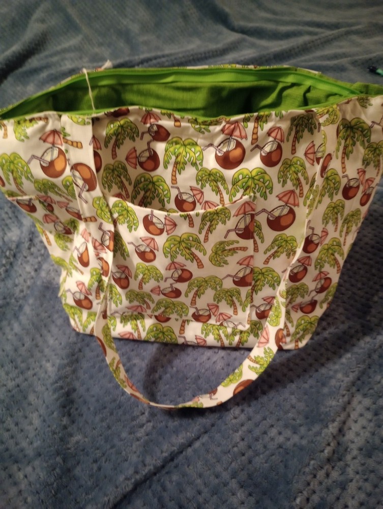 Foldable Tote Bag/ handbag Palm Tree Coconut Print Fabric Tropical