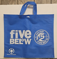 5pcs Reusable SHOPPING Tote Bags BLUE Handles “LET GO AND HAVE FUN” 18x16x7