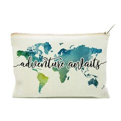 Travel Bag Adventure Awaits Makeup Case Cosmetic Nature One Size, Beige