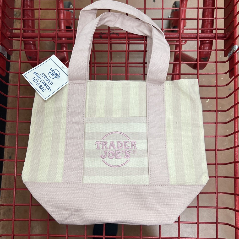 Trader Joe’s Mini Canvas Tote Bag Pink Pastel Stripes
