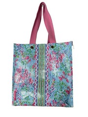 Lilly Pulitzer Market Shopper Bag Reusable Grocery Tote Shoulder Pink Blue Green