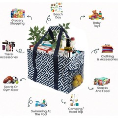 Extra Large Utility Tote Bag Oversized Collapsible Wire Frame Geo Navy 50lbs