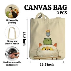 2 Pcs Whimsical Cat Tote Bag for Women, Two Sided Printing Tote Bags With Zip…