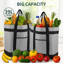 2PK Large Insulated Grocery Bags – 39L Reusable Totes, Zipper & Pockets, Water-R