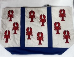 America & Beyond Canvas Beaded Beach Tote Bag Lobster Print Large 21x12x6