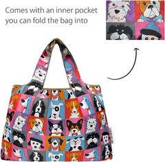Large Foldable Tote Nylon Reusable Grocery Bags | Theme: Cute Dogs
